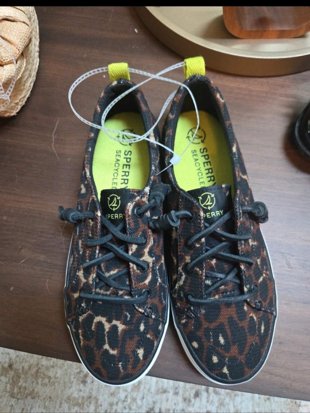 Sperry Leopard Print Sneaker Boat Shoes - Black & Brown Size 6.5